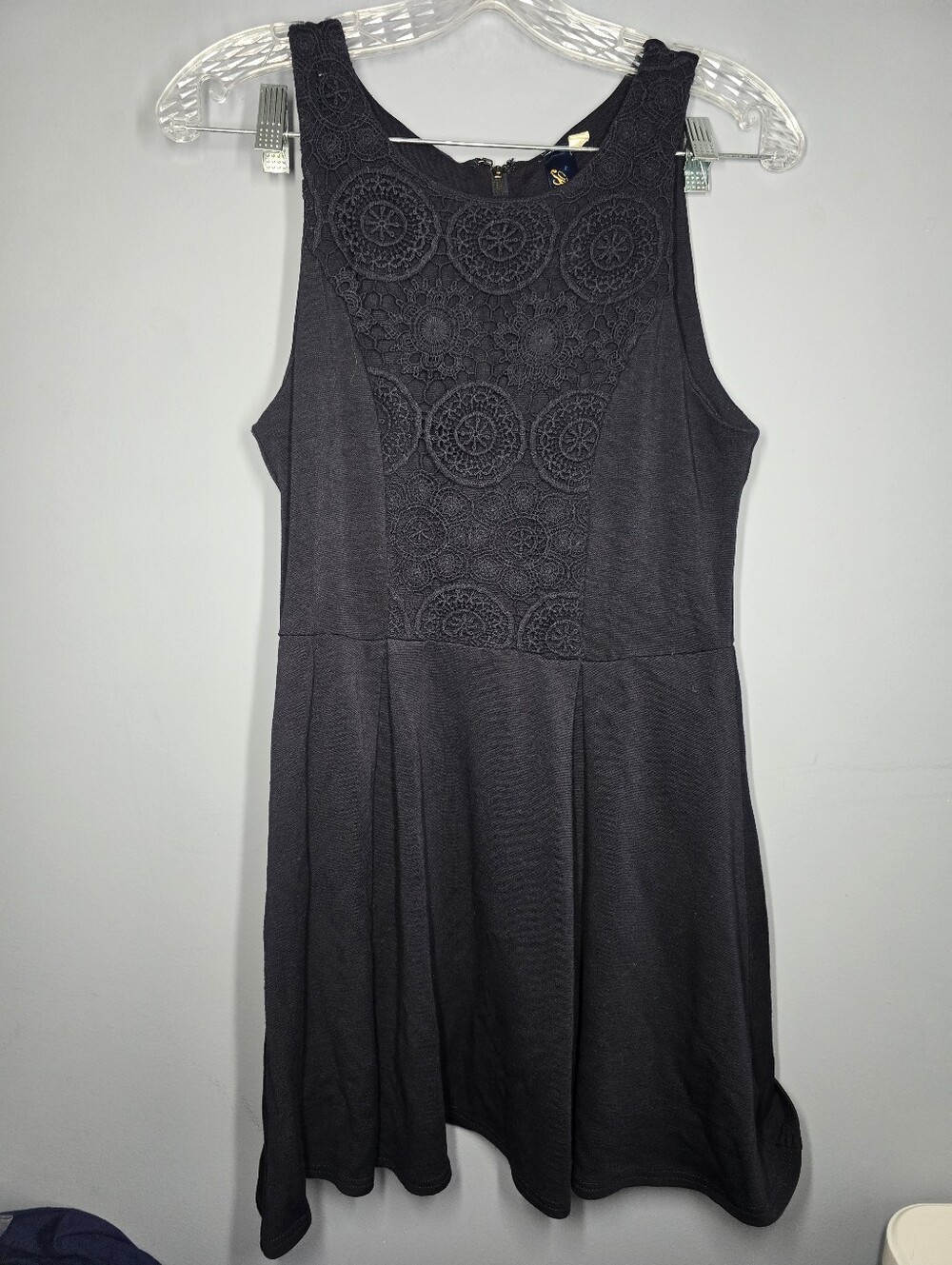 Blue Rain Sleeveless Fit & Flare Mini BoHo Dress w/Crochet Front-Womens MEDIUM